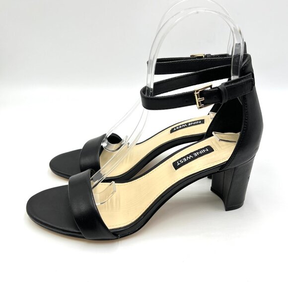 Nine West Womens Pruce Black Leather Block Heel Open Toe Sandals Heels Shoes 6.5 - Picture 6 of 13